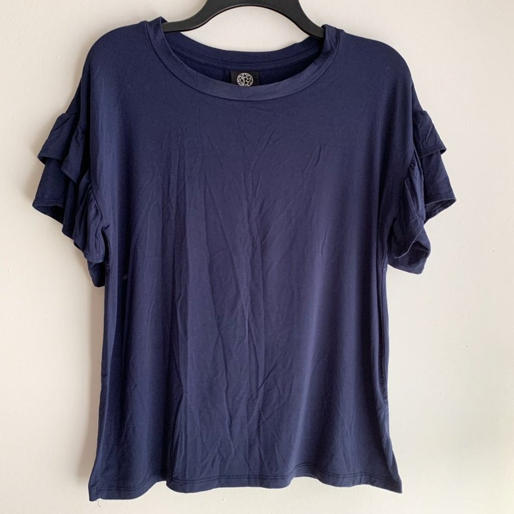 bobeau Navy Blue Tee T Shirt Top Flutter Sleeve